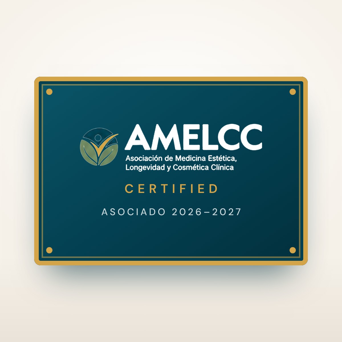 Placa AMELCC Certified, asociado 2026–2027